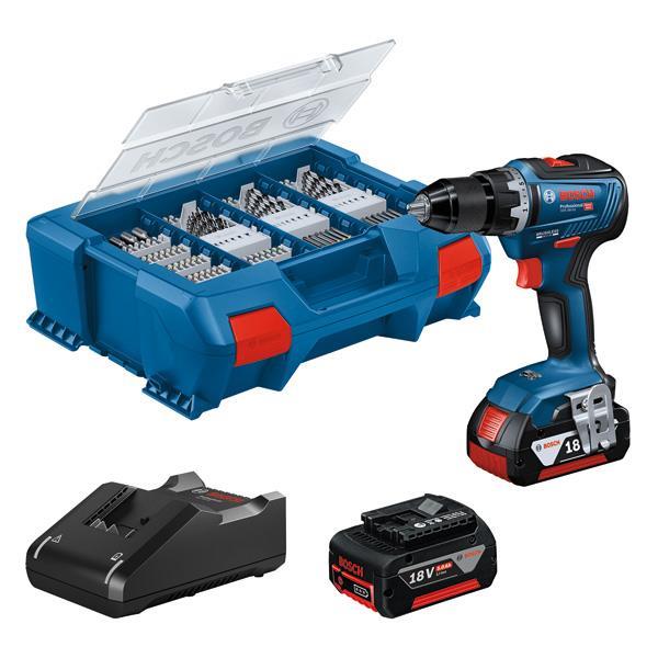 BOSCH Akku-Bohrschrauber GSR 18V-55, 2 x Akku GBA 18V 5.0Ah, L-Case Pick & Click