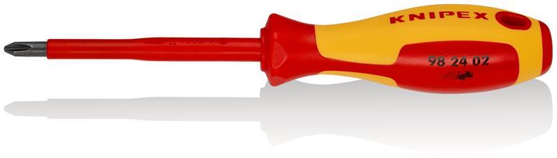 KNIPEX 98 24 02 Schraubendreher für Kreuzschlitzschrauben Phillips® isolierender Mehrkomponenten-Griff, VDE-geprüft brüniert 212